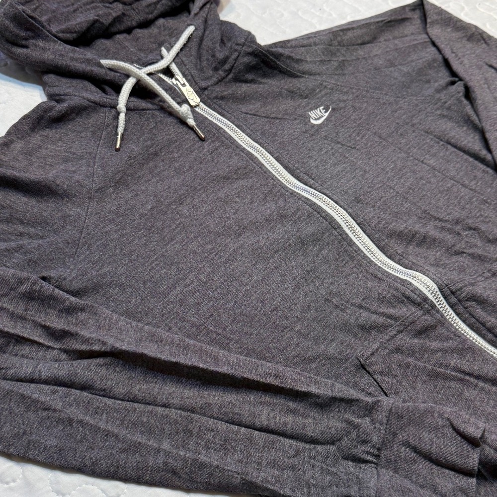 Nike Women M Zip Up Hoodie Gray Heathered Sportswear Raglan GYM YOGA LAYERING